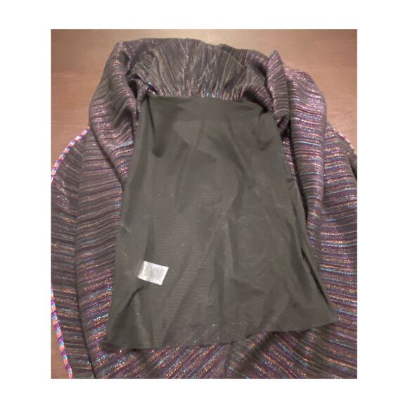 BCBG Holiday Party Dress Metallic Rainbow‎ Pleated Maxi Dress Deep V Neck Medium - Picture 8 of 9